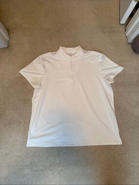 Chico's White Short-Sleeve Polo with Zip Mock Collar